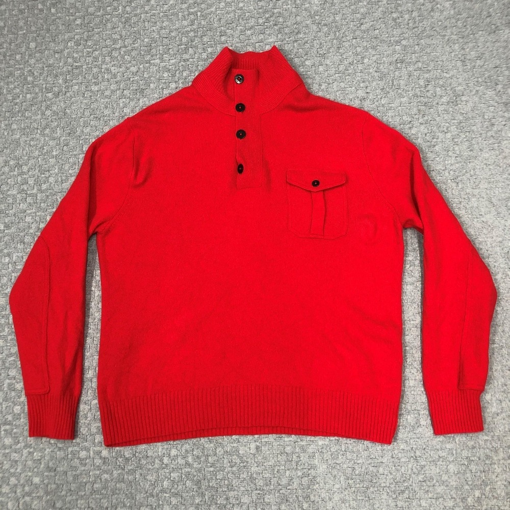 Ralph Lauren RLX Sweater Mens 2XL Red Lambs Wool 1/4 Zip Mock Neck Pocket Knit